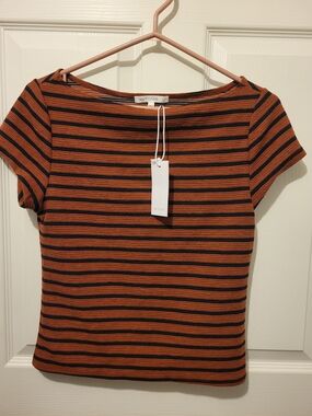 Rust and Black Striped Short Sleeve Knit Tee